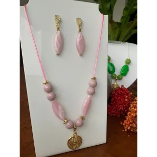 Moda Afro Feminino - Conjunto Triplo Colar Couro e Brincos Vintage Etnico - Mod 4