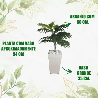 Arranjo de Coqueiro Artificial com Vaso Rattan Grande - Decoração Casa - Cinza