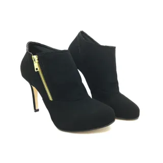 Bota Salto 9 cm Melf Shoes Feminina Nobuck Preto Ziper Ouro - PRETO SALTO GROSSO