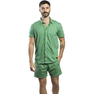 Modelagem Slim Camisa de Botão + Shorts de Malha Sustentável para o Homem Moderno - Branco