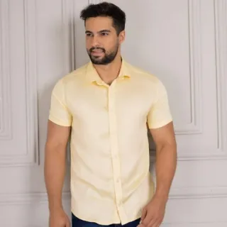 Acetinada curta manga camisa - roupas online Raryel - Azul Royal