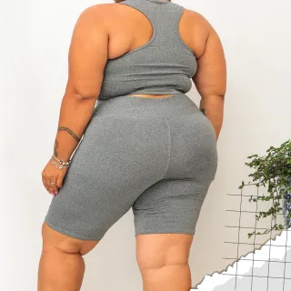 Conjunto Fitness Plus Size Top Nadador Bermuda Suplex de Alta Qualidade - Cinza