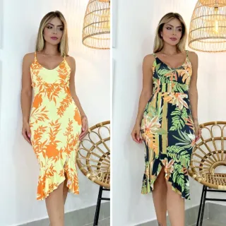 Vestido midi estampado com babado: kit com 2 unidades - Estampado