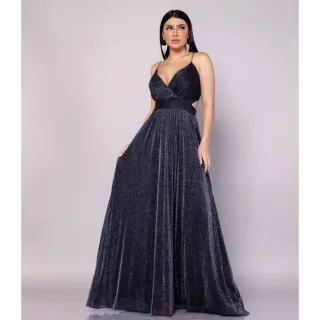 Formaturas convidadas: Vestido longo preto com brilho lurex para festa coquetel - Preto