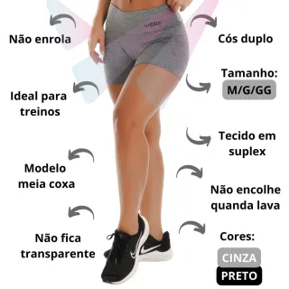Legging Feminino Suplex Meia Coxa Cós Alto Pala Dupla Fitnes - Short Cinza