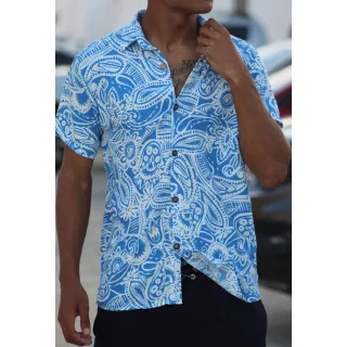 Camisa Estampada Manga Curta Masculina - Modelagem Slim - M