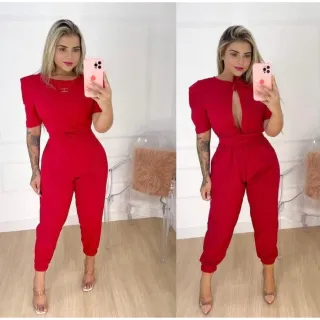 Macacão Manga Bufante Princesa M G GG | Tecido Duna VM16 - Vermelho