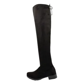 Bico Redondo Baixo Salto Over The Knee Prelice Feminina Bota - Preto