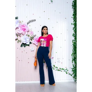 Malha Crepe Calça Social Flare Cintura Alta - Vinho