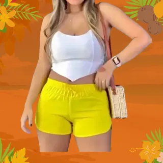 Moda Praia Verão 2023: Bermuda Feminina Tactel Shortinho Mauricinho - Rosa neon