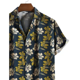 Camisa floral amarelas e bege de botão - P
