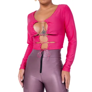 Cropped feminino ref 080 amarração gringa - Blusa - Pink