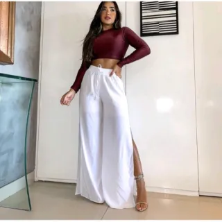 Moda Blogueira Calça Pantalona Feminina em Várias Cores - Preto