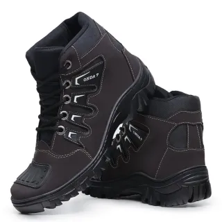 Cano Médio Tático Bota Coturno Masculino Motociclista Militar - CAFE