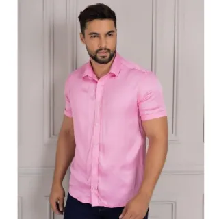 Acetinada curta manga camisa - roupas online Raryel - Azul Royal