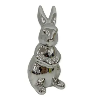 Páscoa Decoração Coelho Metalizado Cerâmica 15cm - Prata
