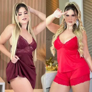 Camisola Feminina Sensual Kit 2 com Calcinha Fio/Short Doll - Raryel - 03