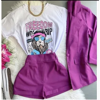 Linho blazer shorts conjunto 2 peças - Pink