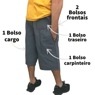 Estilo Casual Bermuda Masculino Sarja Skate Cargo - Azul Marinho