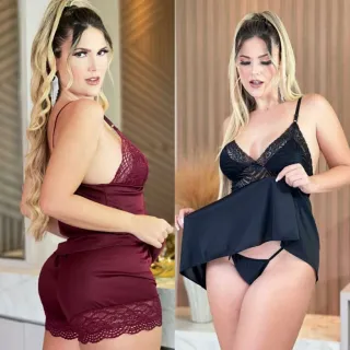 Camisola Feminina Sensual Kit 2 com Calcinha Fio/Short Doll - Raryel - 03