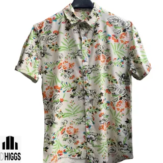 Camisa Slim Masculina Estampada Listrada - Compre Online na Raryel - 28- Floral Branca e Azul