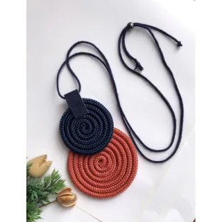 Mandala Dupla Maxi Colar Colorido Artesanal de Corda Náutica - 48. Azul Noite/Chevron