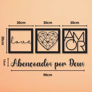 Kit Quadros Decorativos Frase Abençoados por Deus Decoração de Quarto - Família Amor Gratidão + Frase