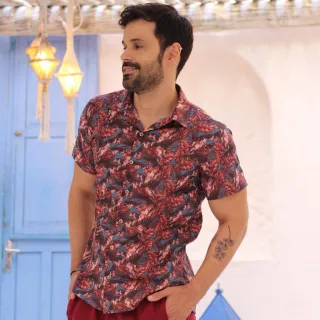 Camisa Havaiana Masculina Estampada Confortável Social Viscose Botão Florido - Estampa 01