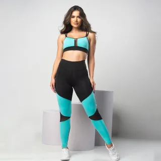 Conjunto Fitness Calça Legging de Tule e Top com Detalhe em Tule - Rose