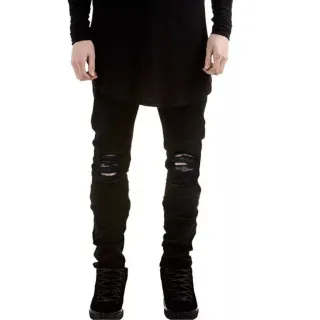 Calça Masculina Preta Skinny com Lycra - Estilo e Conforto para Homens Modernos - jeans claro rasgado