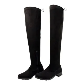 Bico Redondo Baixo Salto Over The Knee Prelice Feminina Bota - Preto