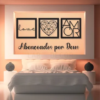 Kit Quadros Decorativos Frase Abençoados por Deus Decoração de Quarto - Família Amor Gratidão + Frase