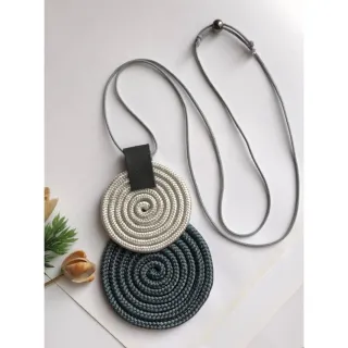 Mandala Dupla Maxi Colar Colorido Artesanal de Corda Náutica - 48. Azul Noite/Chevron