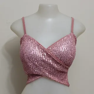 Bojo feminino paetê alcinha cropped com - Vermelho