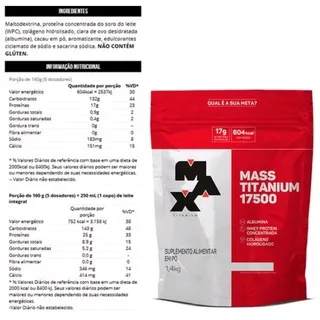 Max Titanium Massa Hipercalórica 17500 - 1,4 a 3Kg - Torta de Banana