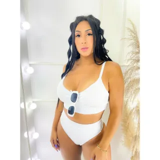 Biquíni Cintura Alta Canelado - Moda Verão 2023 (Com Bojo) - Amarelo