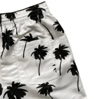 Moda Praia Tactel Masculino com Bolsos - Estampas Variadas - Preto Coqueiro