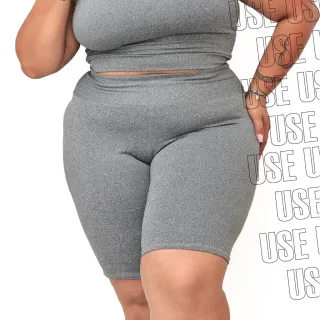 Conjunto Fitness Plus Size Top Nadador Bermuda Suplex de Alta Qualidade - Cinza