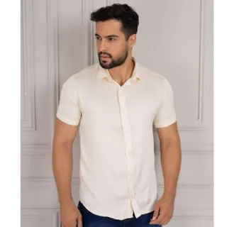 Acetinada curta manga camisa - roupas online Raryel - Azul Royal