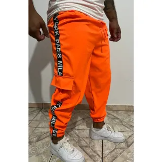 Calça Tik Tok Unisex Cargo Jogger Tactel com Bolsos Laterais - Laranja