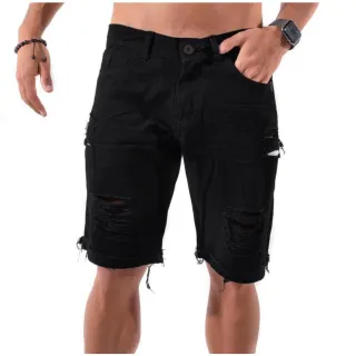 Bermudas jeans Rasgadas Premium - Kit com 2 unidades - Preto/branco