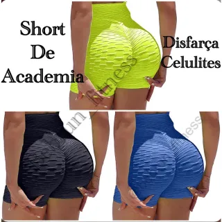 Brocado academia suplex bolha 3D meia coxa shortinho fitness - Preto