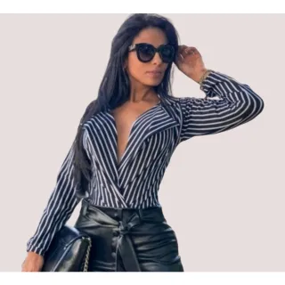 Camisa Social Blazer Body - LISTRADO MARSALA