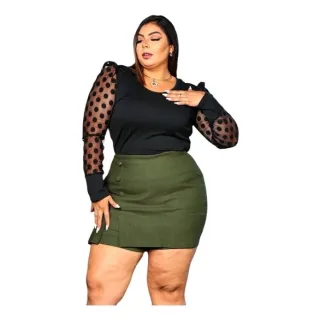 Moda Gringa: Blusa Manga Longa Princesa Bufante Malha Canelada - Verde Militar