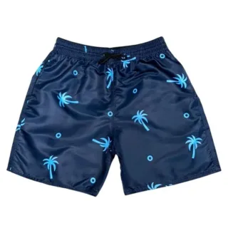 Moda Praia Tactel Masculino com Bolsos - Estampas Variadas - Preto Coqueiro