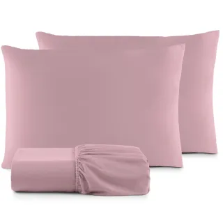 Lençol Casal Jogo de Cama Micropercal 200 Fios - 03 Peças - ROSA RETRÔ