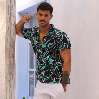Camisa Havaiana Masculina Estampada Confortável Social Viscose Botão Florido - Estampa 01