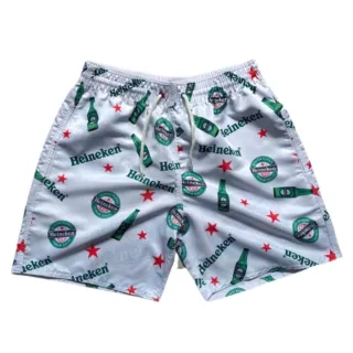 Moda Praia Tactel Masculino com Bolsos - Estampas Variadas - Preto Coqueiro