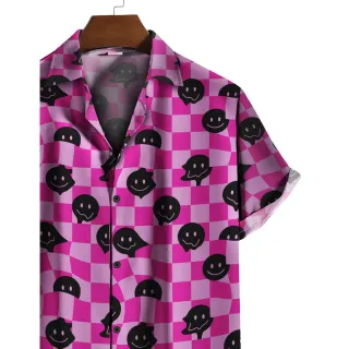 Camisa psicodélica xadrez rosa com emoji quadriculada - Tamanho personalizado