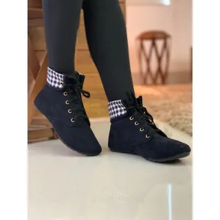Bota Feminina Coturno Inverno Xadrez Estampada Cano Curto - Xadrez